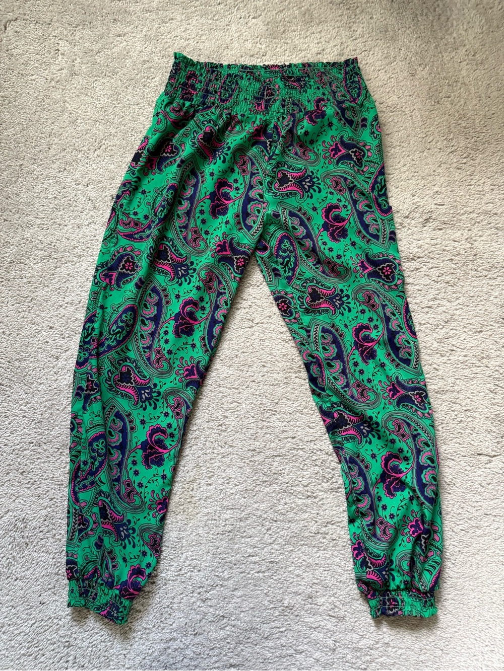 aerie Green Paisley Elastic-Waist Joggers